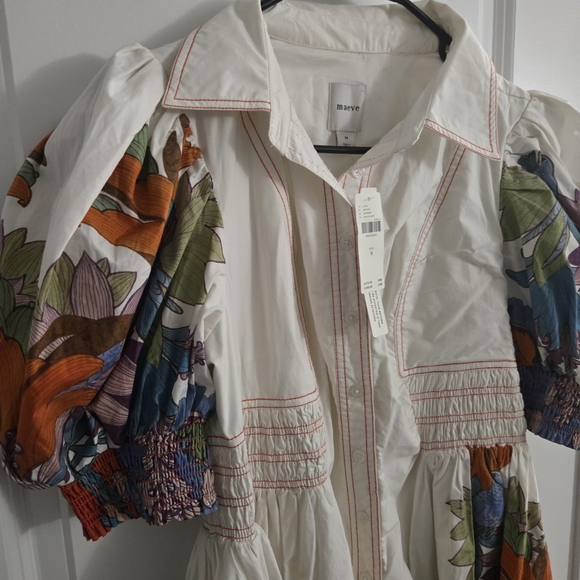 NWT MAEVE ANTHROPOLOGIE Multicolor Floral Puff Sleeve Smocked Shirt Dress - Picture 7 of 7